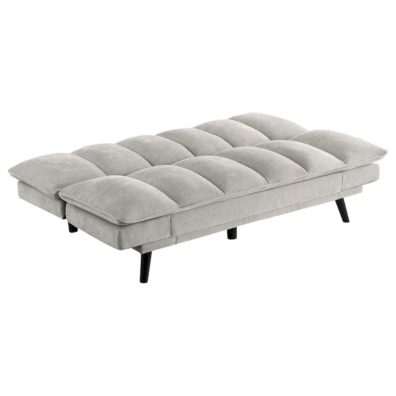 Loyla Convertible Sofa Bed, Tufted Light Gray Fabric, Black, 78 Inch