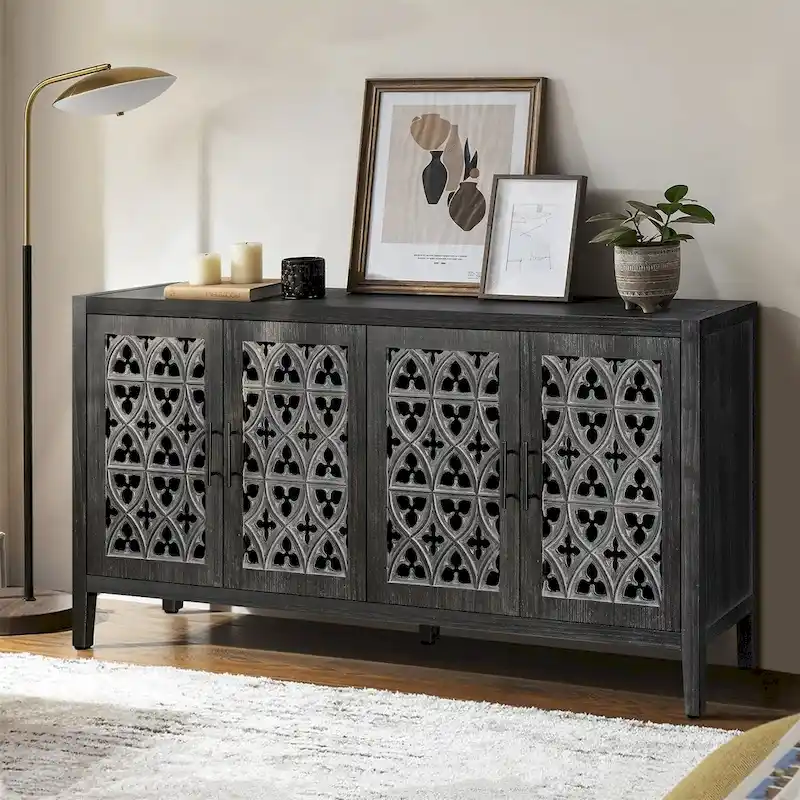 Antique Black 4-Door Sideboard Cabinet, 1–2 Person Household