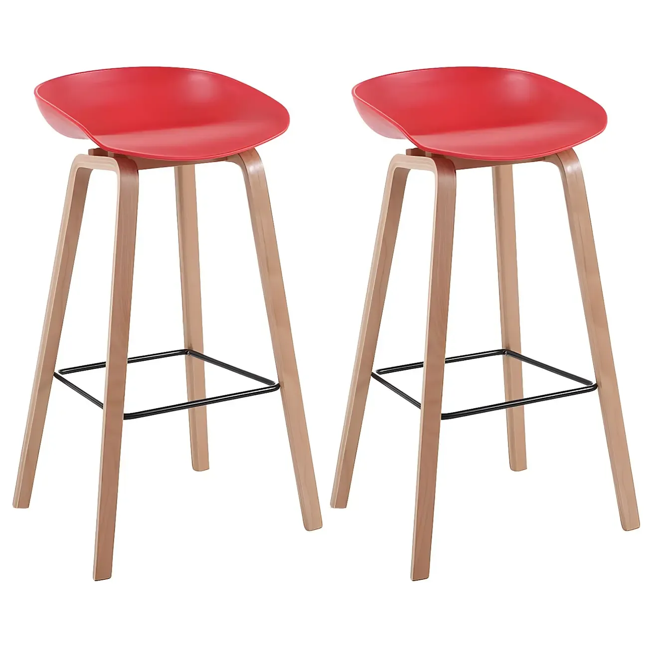 Mid-Century Modern Plastic Bar Stool with Wood Legs