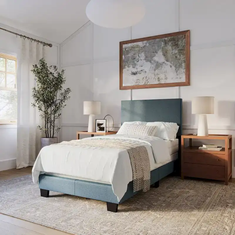 Upholstered Single/Twin Bed Frame | Padded Headboard | Blue / Grey / Light Grey / Beige | For 1