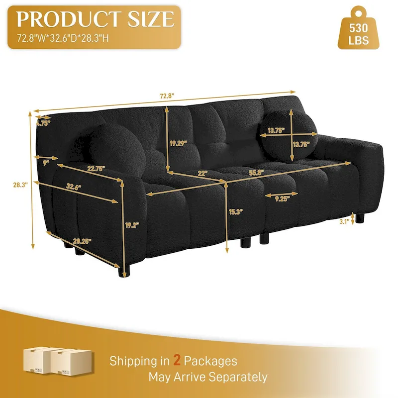 Teddy Boucle 2-Seat Cloud Deep Seat Sofa Couch for Living Room, Bedroom