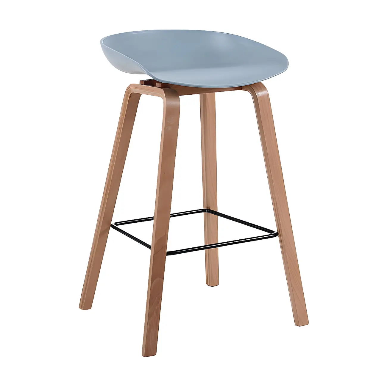 Mid-Century Modern Plastic Bar Stool with Wood Legs