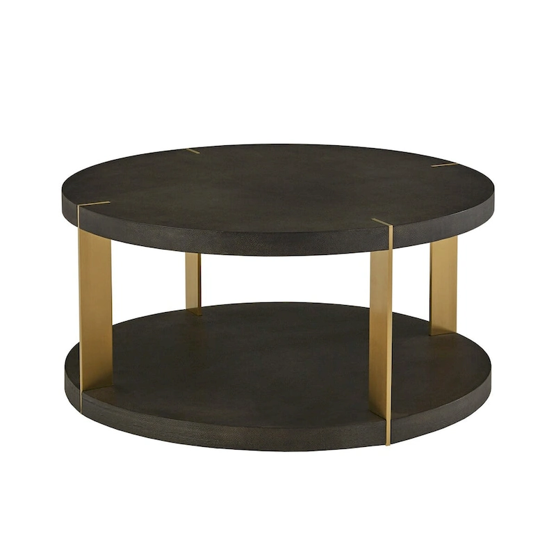 Vennesla Gold Finish Metal Dark Brown Faux Shagreen Round Table Set by iNSPIRE Q Bold