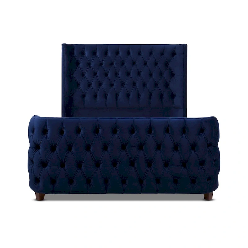 Chateau Velvet Upholstered Tufted Sheltered Panel Bed Set