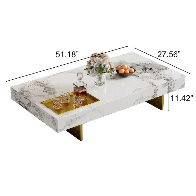 Modern 42 Faux Marble Square Coffee TableGlossy Sintered Stone Tabletop
