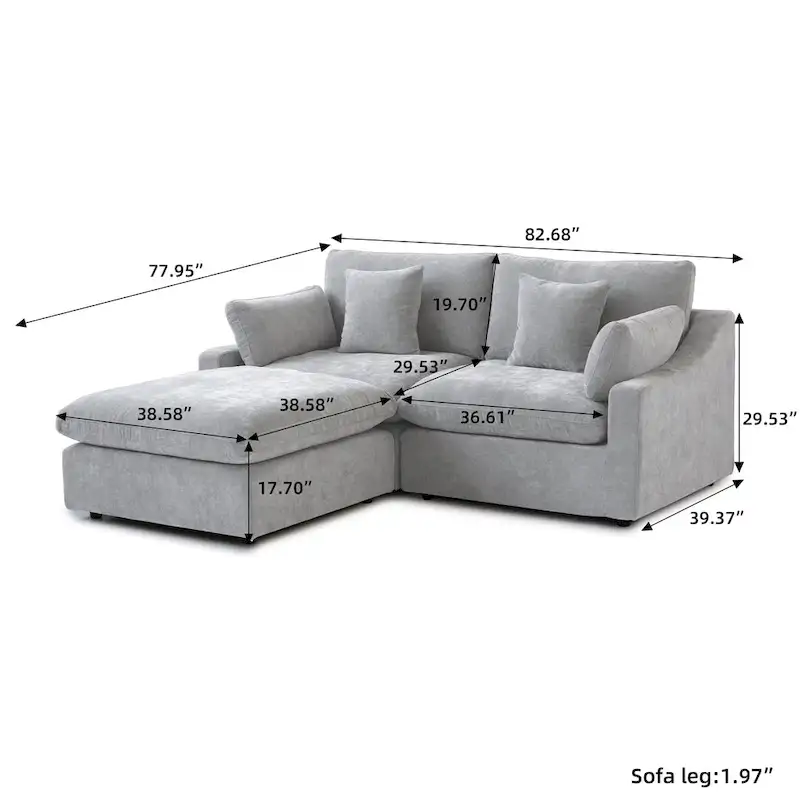 82.68   Down Filled Sectional Couch L-shape Linen Upholstered Loveseat with Ottoman