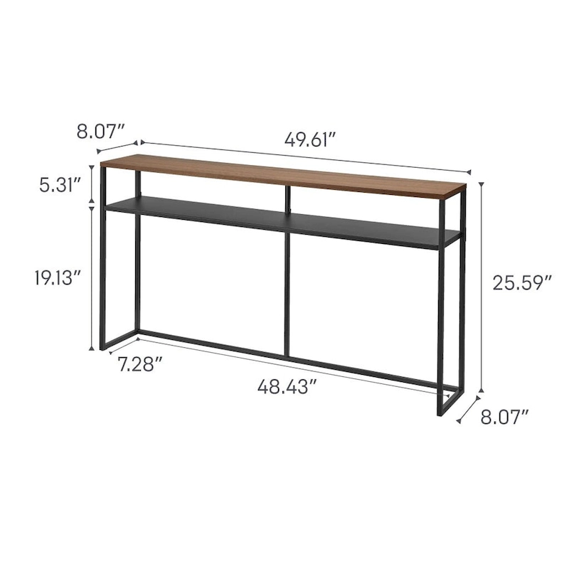 Yamazaki Home Long Console Table - Two Styles, Steel, Shelf, Holds 11 lbs - L 8.07 x W 49.61 x H 25.59 inches