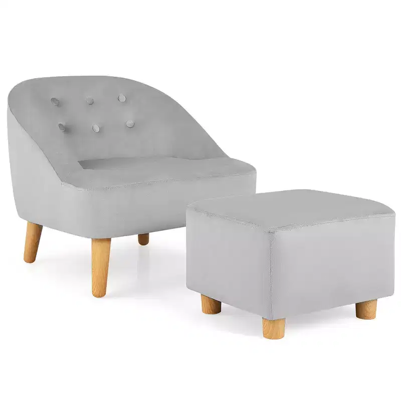 Costway Kids Sofa Chair w/ Ottoman Toddler Single Sofa Velvet Upholstered Couch Grey\Pink
