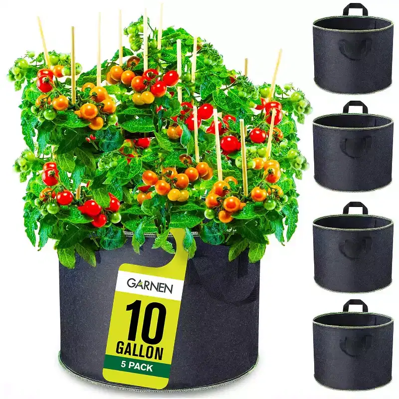 Garnen 5 Packs 10 Gallon Garden Potato Grow Bags, Fabric Grow Bags for Outdoor and Indoor Planters - Black
