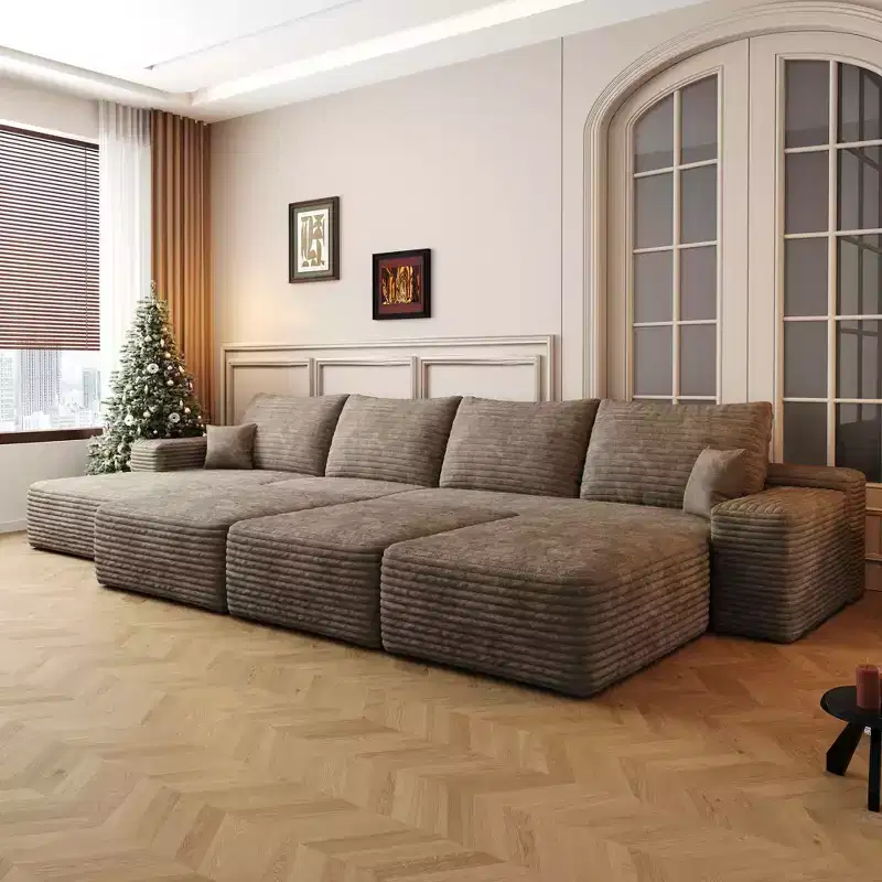 MAYEERTY 135 Large Modular Sofa Camel - 135 6-Seat, Corduroy, Sofa Bed, No Assembly, for Apartment/Living Room