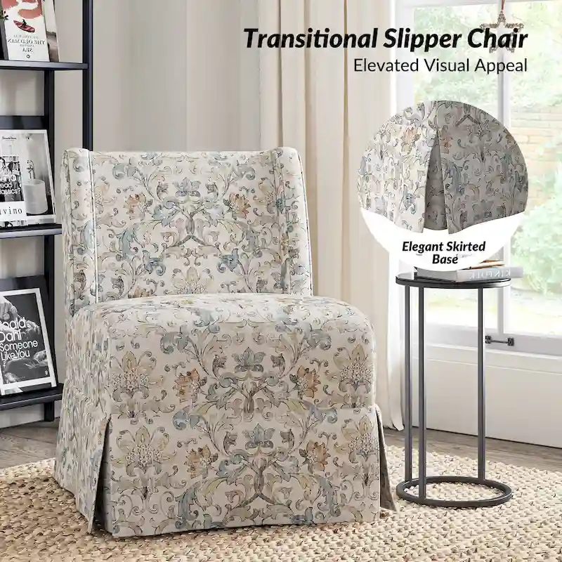 Falk Upholstered Farmhouse Armless Chair with Slipcover and Solid Wood Legs