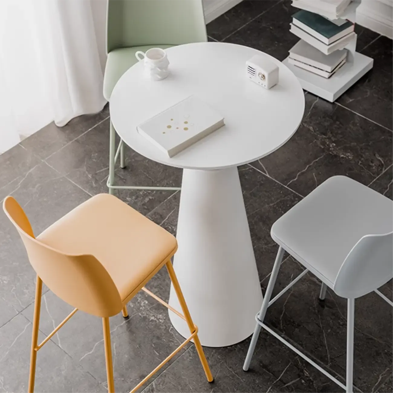 Elegant Pedestal Round White Marble Bar Table