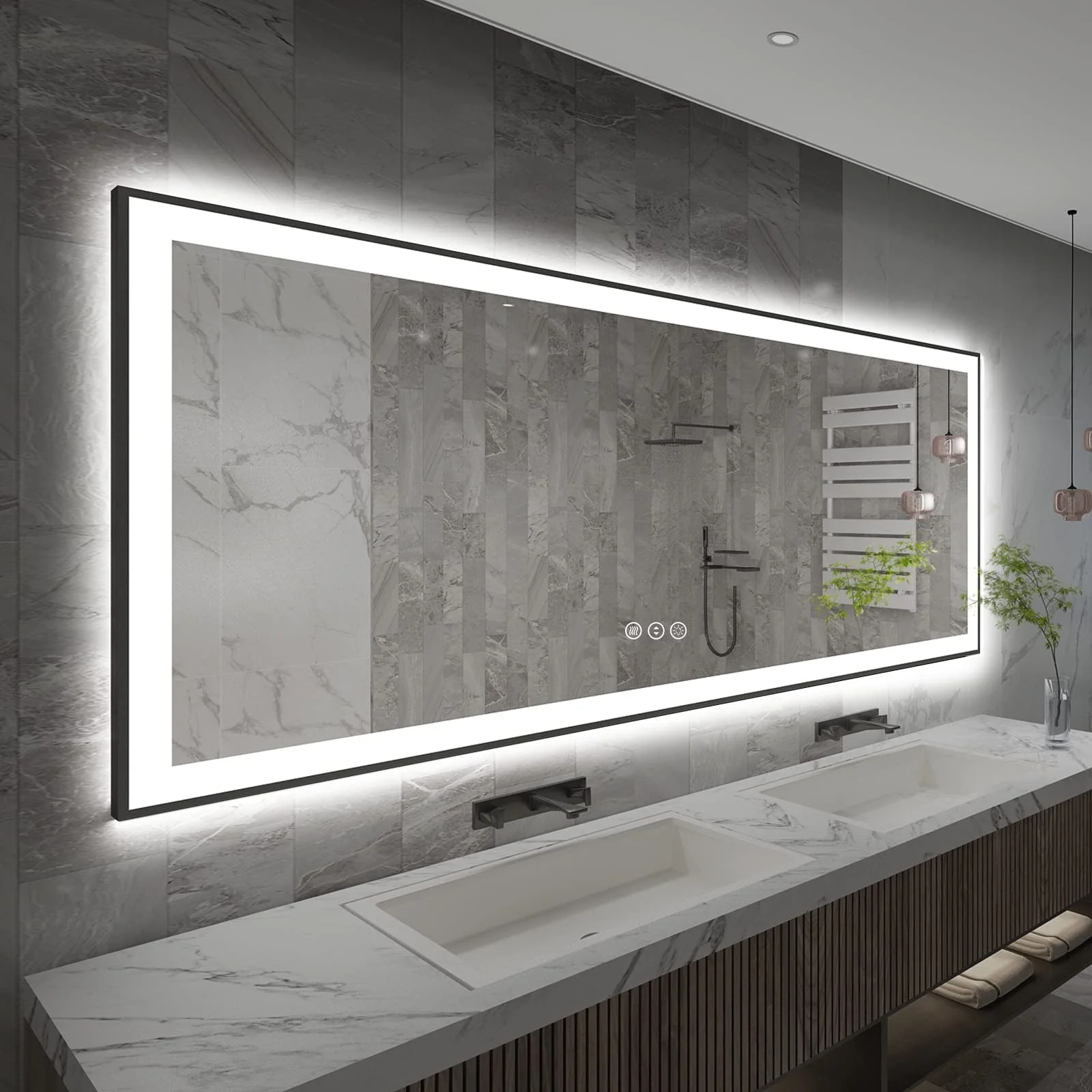 Full Size Back & Front LED Lighted Anti-Fog Tempered Glass Framed Wall Bathroom Vanity Mirror