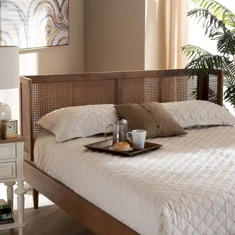 Carson Carrington Dagas Wraparound Curved Wood and Rattan Headboard