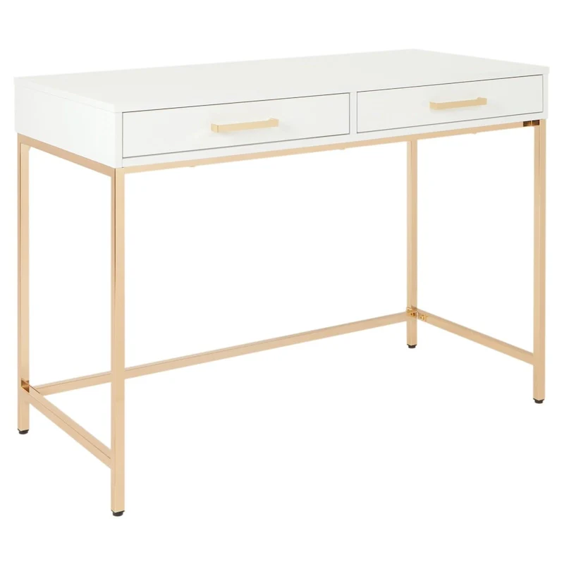 Alios Desk with White Gloss Finish and Gold Base