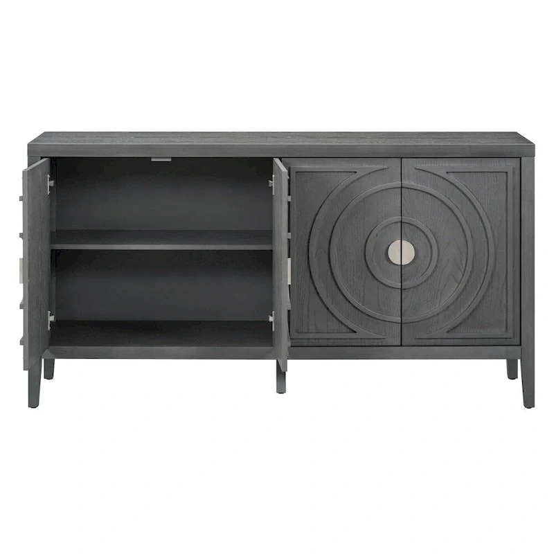 Retro Sideboard with Circular Groove Design Metal Handle