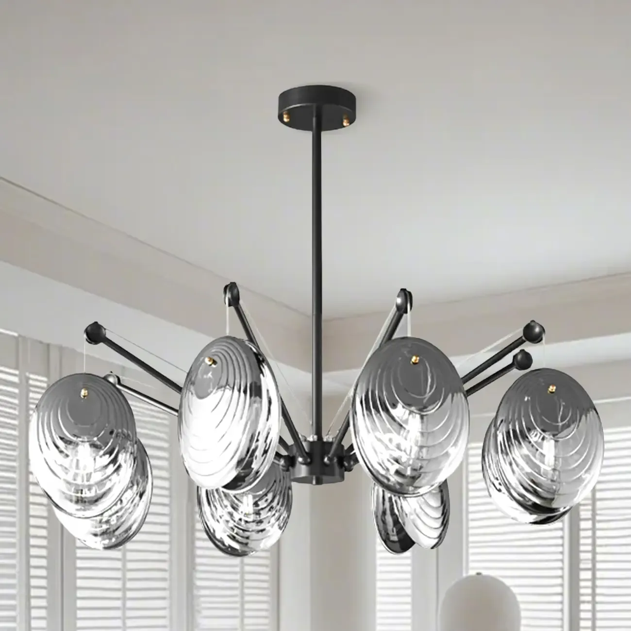 Modern Gray Metal Silver Shell Adjustable Chandeliers