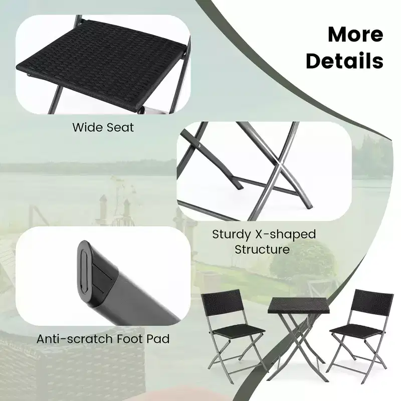 Costway 3PCSPatio Folding Rattan Bistro Set Chairs Backrest Table Garden Deck