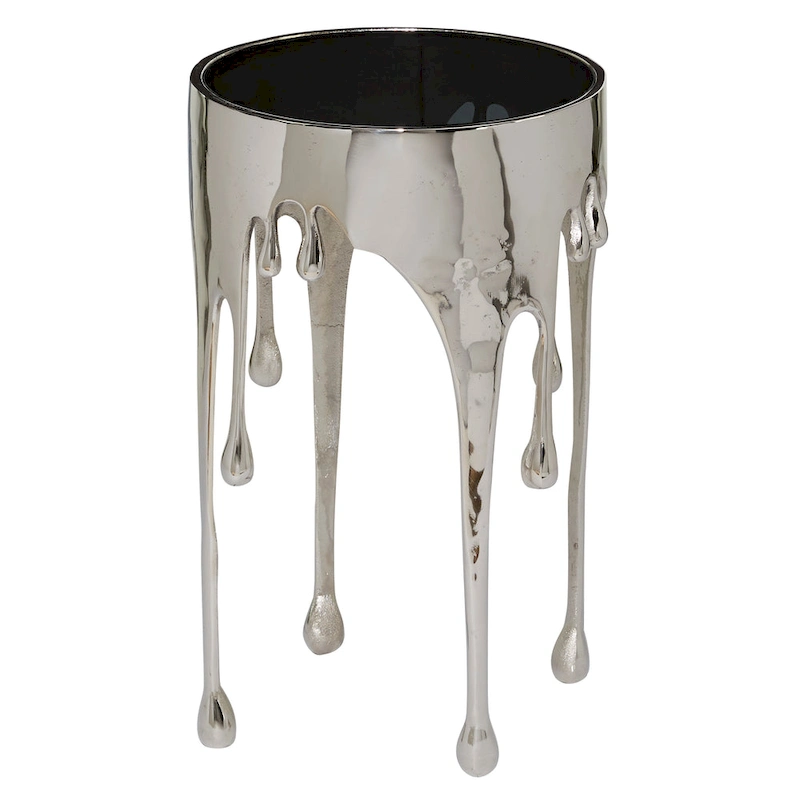 Aluminum Metal Drip Accent Coffee or Console Table with Melting Designed Legs and Shaded Glass Top - Roche River Decor
