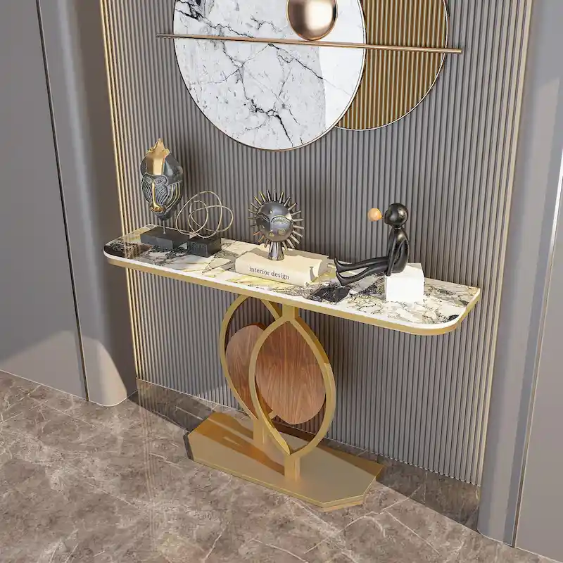 48  Modern Console Marble Table with Gold Base Entryway Living Room - 48 x12 x31