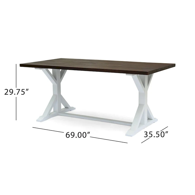 Cassia Farmhouse Traditional Table Acacia Wood with Legs by Christopher Knight Home - dark brown + white