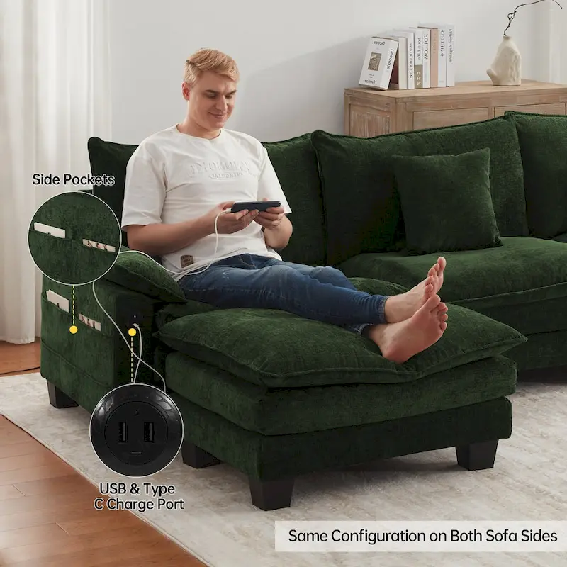 Modular Sectional Sofa with Ottoman and Deep Seat Sleeper