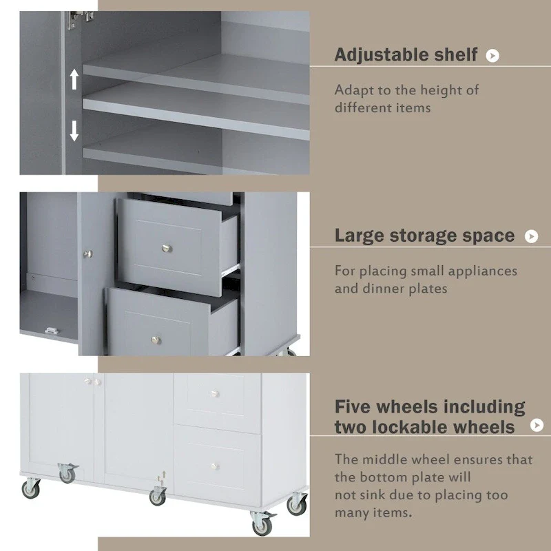 52.7 Rolling Mobile Kitchen Island with Solid Wood Top