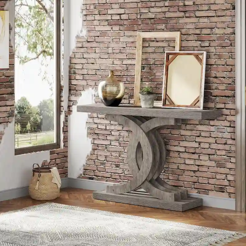 Console Table, Entryway Table with Geometric Legs, Sofa Table - 11.81  D x 39.37  W x 31.49  H