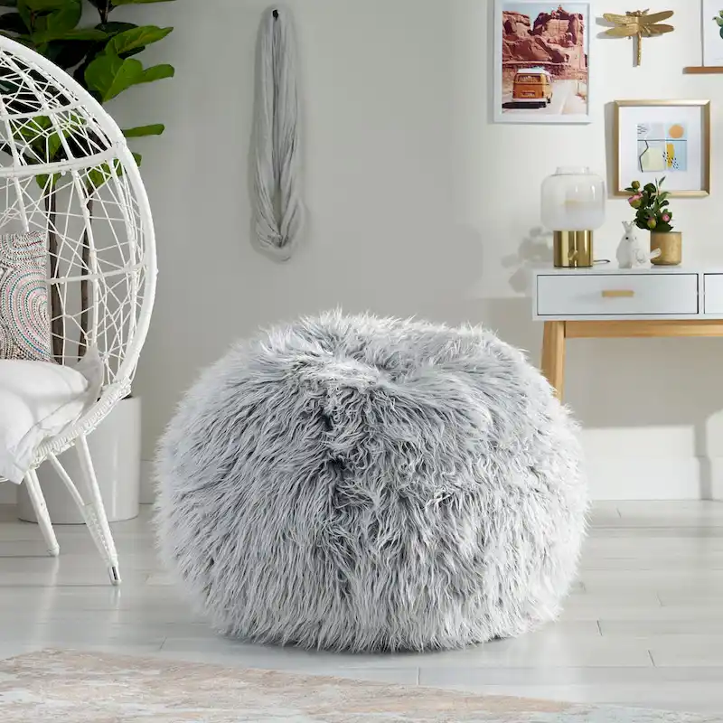 Mosier Modern Glam Faux Fur Bean Bag by Christopher Knight Home