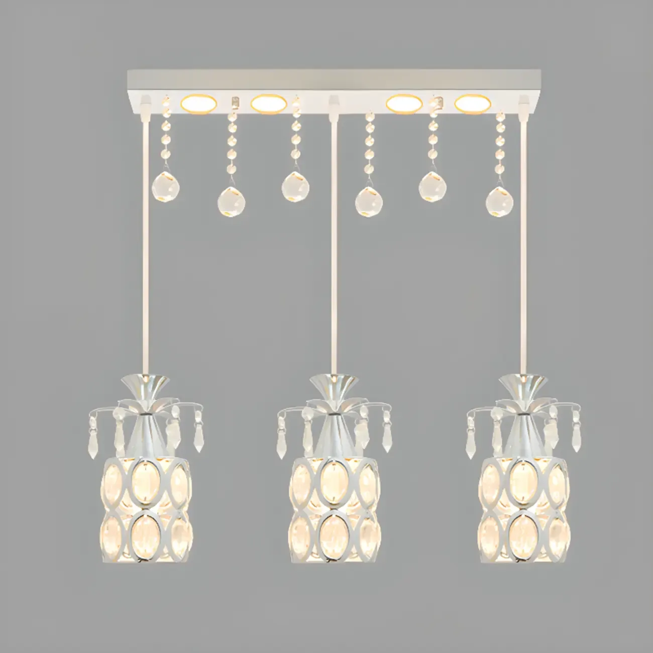 Elegant Cylinder Crystal Kitchen Island Pendant Light with Spotlight