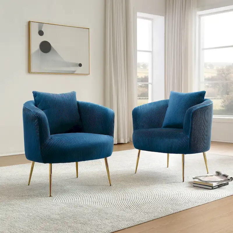 Velvet Barrel Accent Chairs with Golden Legs Set of 2