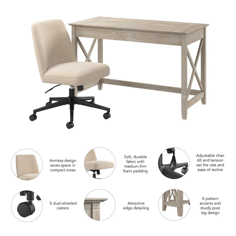 Bush Furniture Key West 48W x 24D Writing Desk and Chair Set