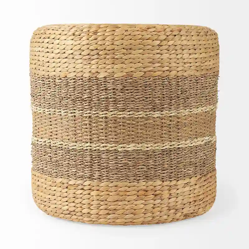 Mercana  Maya  Brown Striped Seagrass Round Coffee Table Pouf