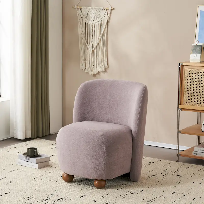 Accent Chair, Teddy Fabric, Curved Back, Padded Seat & Backrest, Gold Metal Legs, Purple / White / Beige / Blue, 1-Person Use