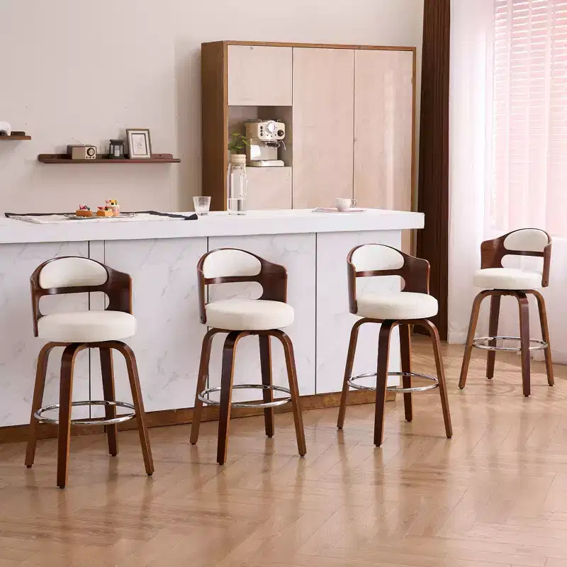 FERPIT 30 Faux Leather Swivel Counter Bar Stools with Bentwood Legs Set of 2