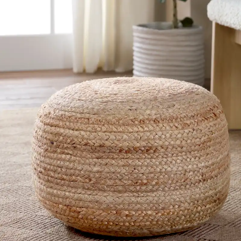 7-Color Boho Round Braided Jute Pouf Ottoman / Foot Stool