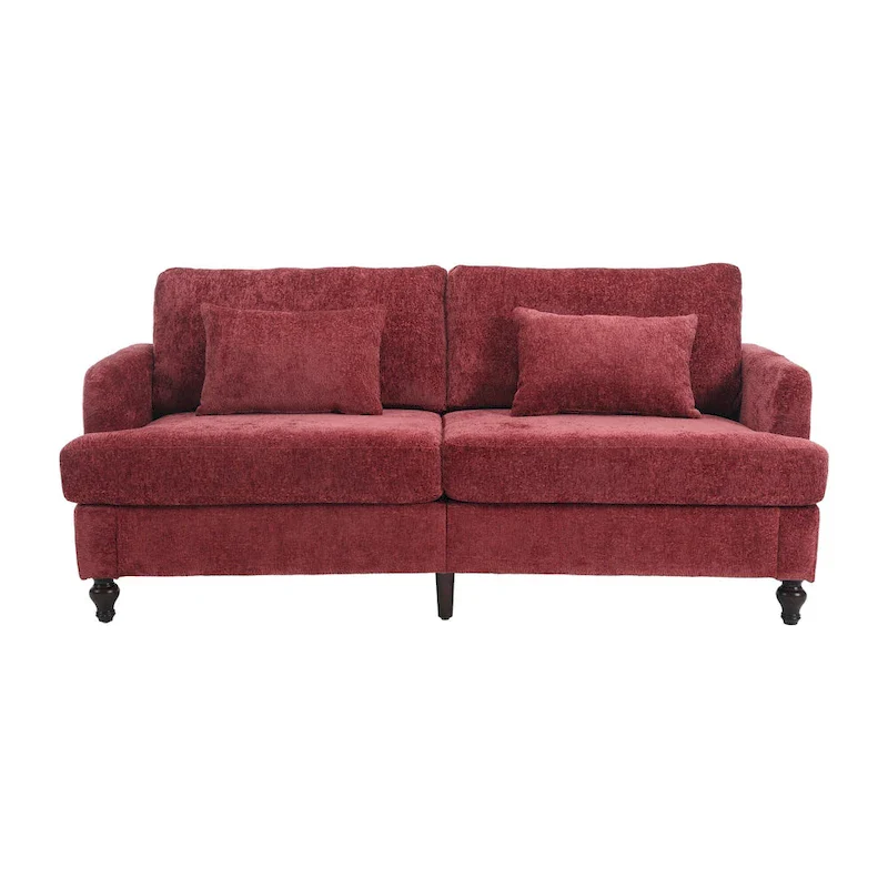 Red 68.9  Chenille 2-Seater Sofa with Detachable Cushions