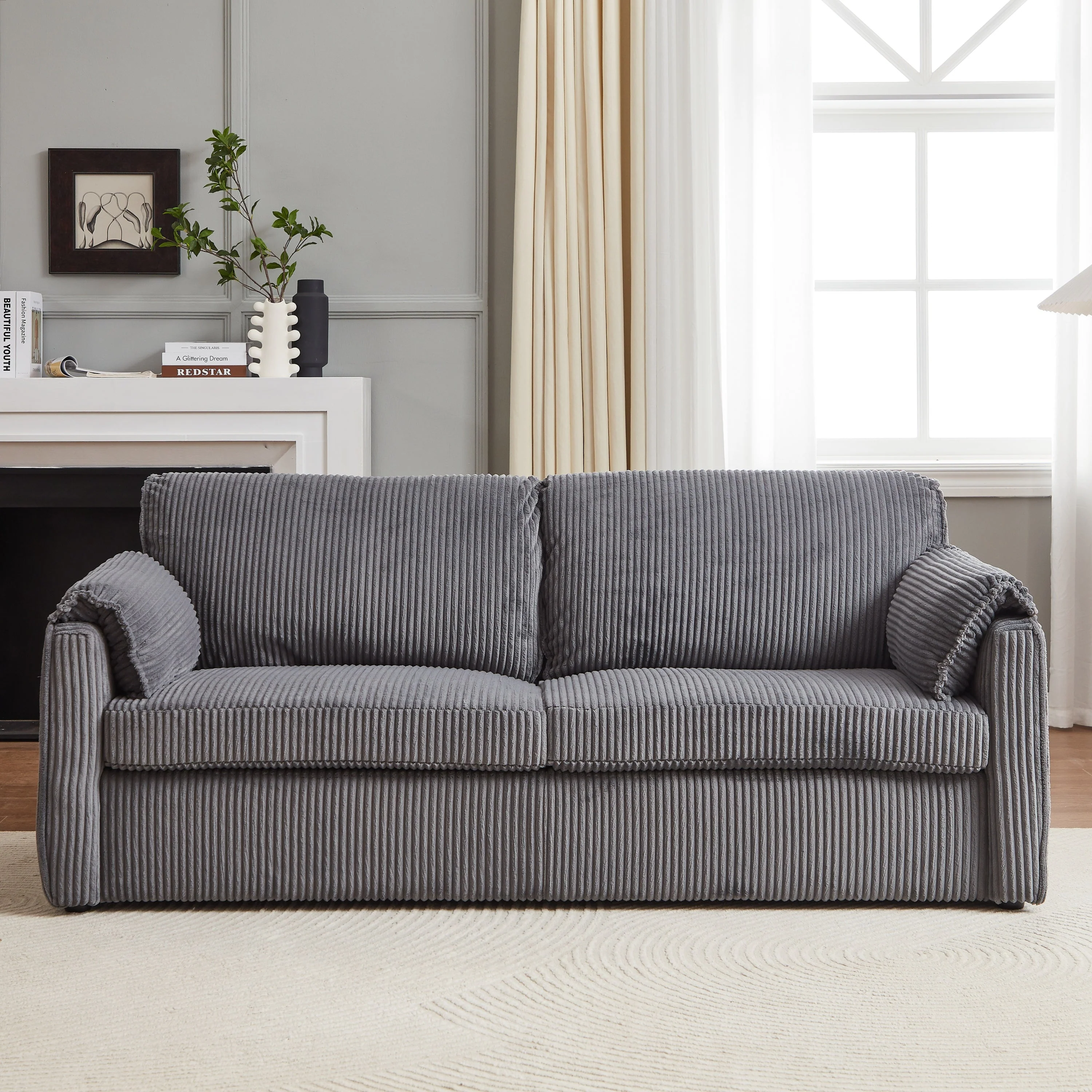 Walker Edison | Futon Grey Corduroy Pull Out Sleeper Sofa Bed
