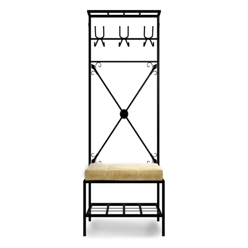 Bugleweed Black Metal Coat Rack Bench