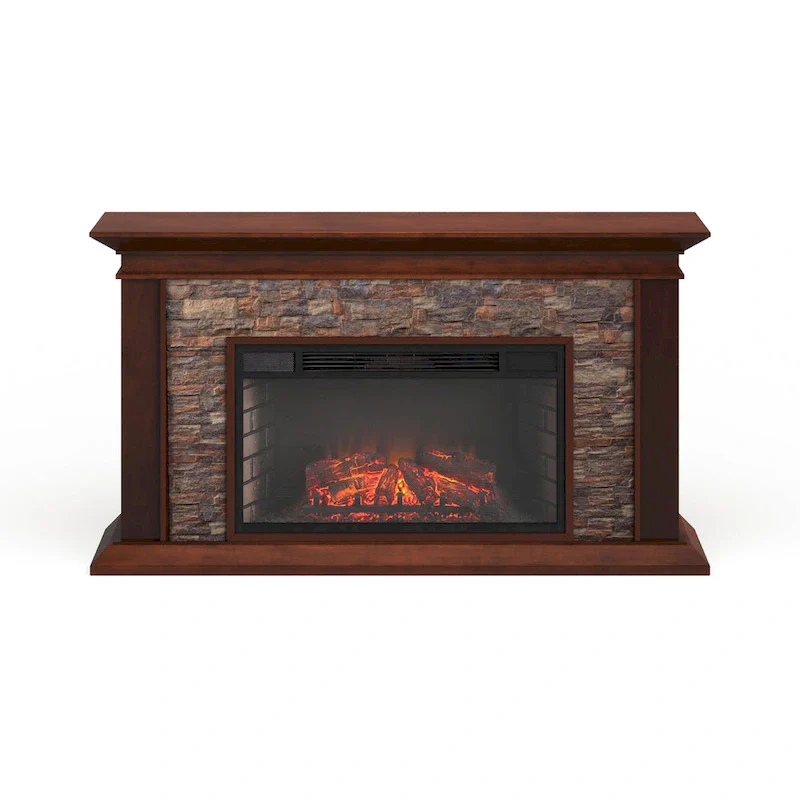 60-Inch Maple Electric Fireplace with Faux Stone