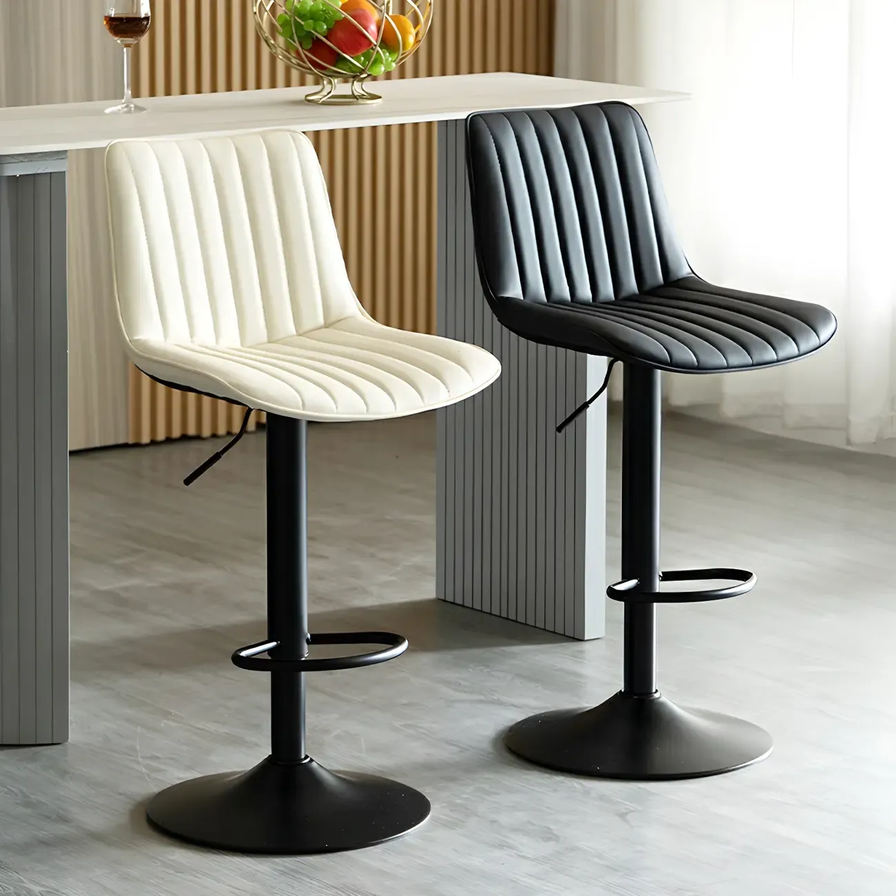 Adjustable Swivel Leather Bucket Bar Stools With Backs For Home Bar