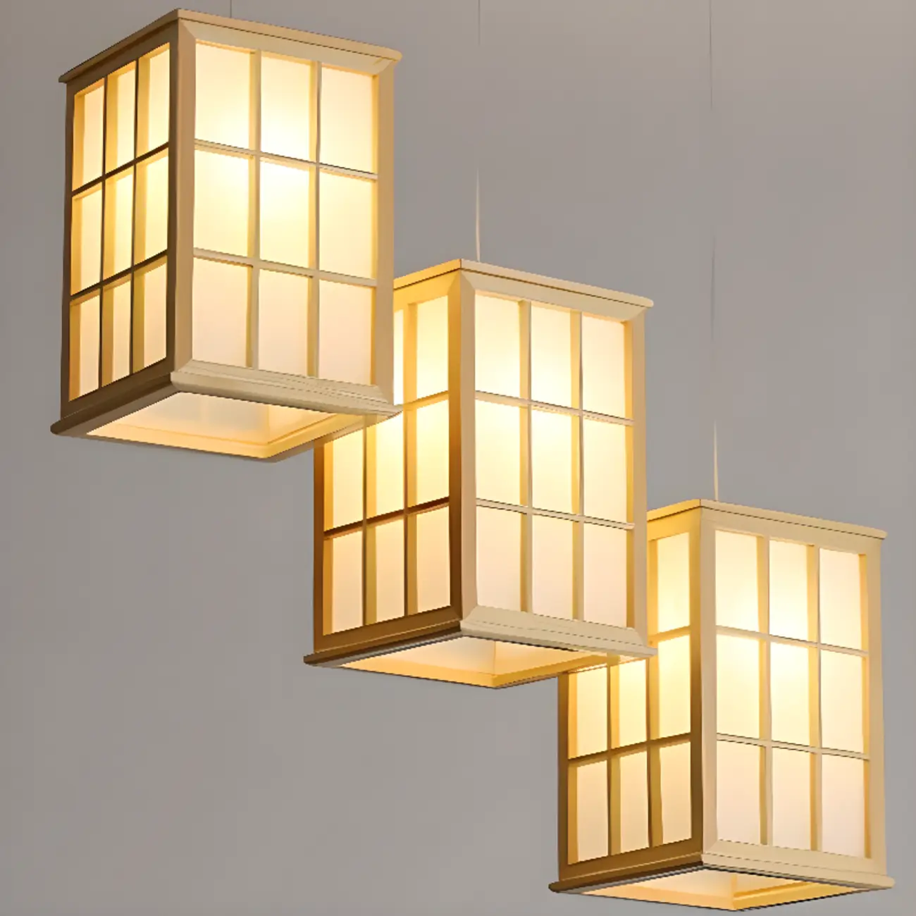 3 Light Island Pendant Light in Natural Wood with Rectangular Shape