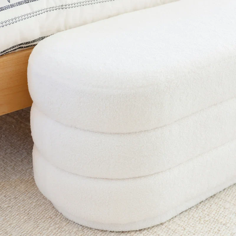 Halley White Oblong Sherpa Ottoman