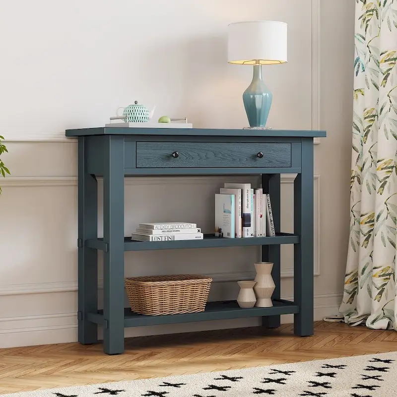 36 Farmhouse Solid Wood Console Table with Drawers and 2 Shelves