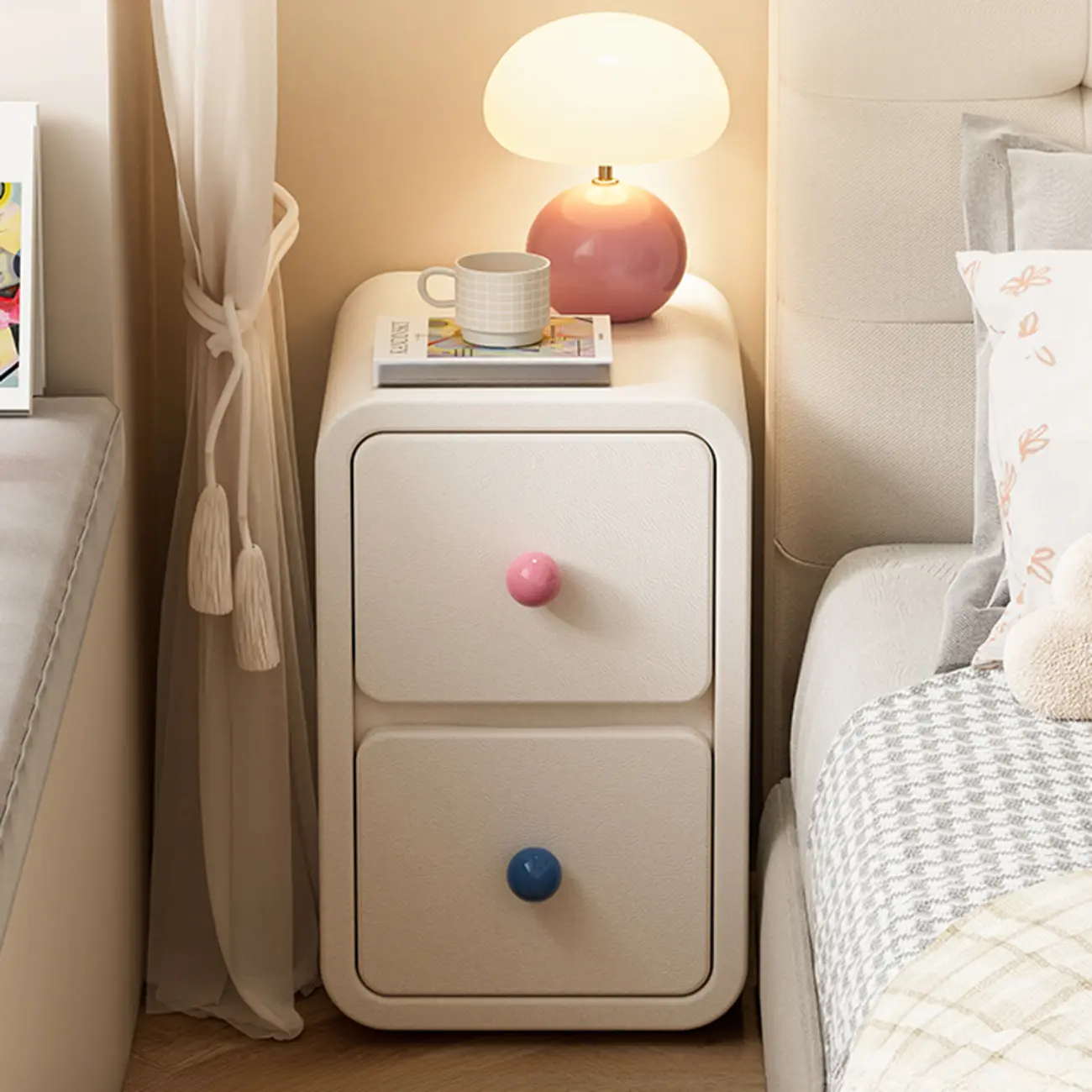 Narrow Rectangular Wood Nightstand with Drawers