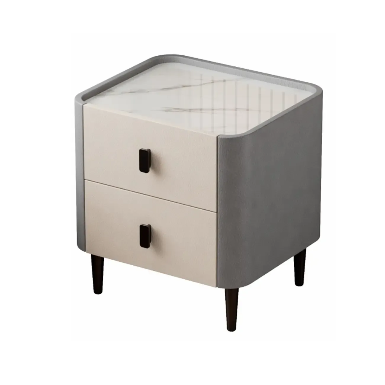 Modern Leather Stone Tray Top 2-Drawer Nightstand