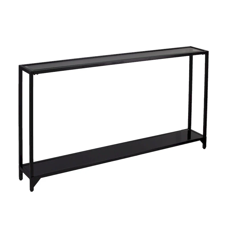 Glass Mirrored Console Table and Metal Frame with Shelf - 56 L x 8 W x 29 H
