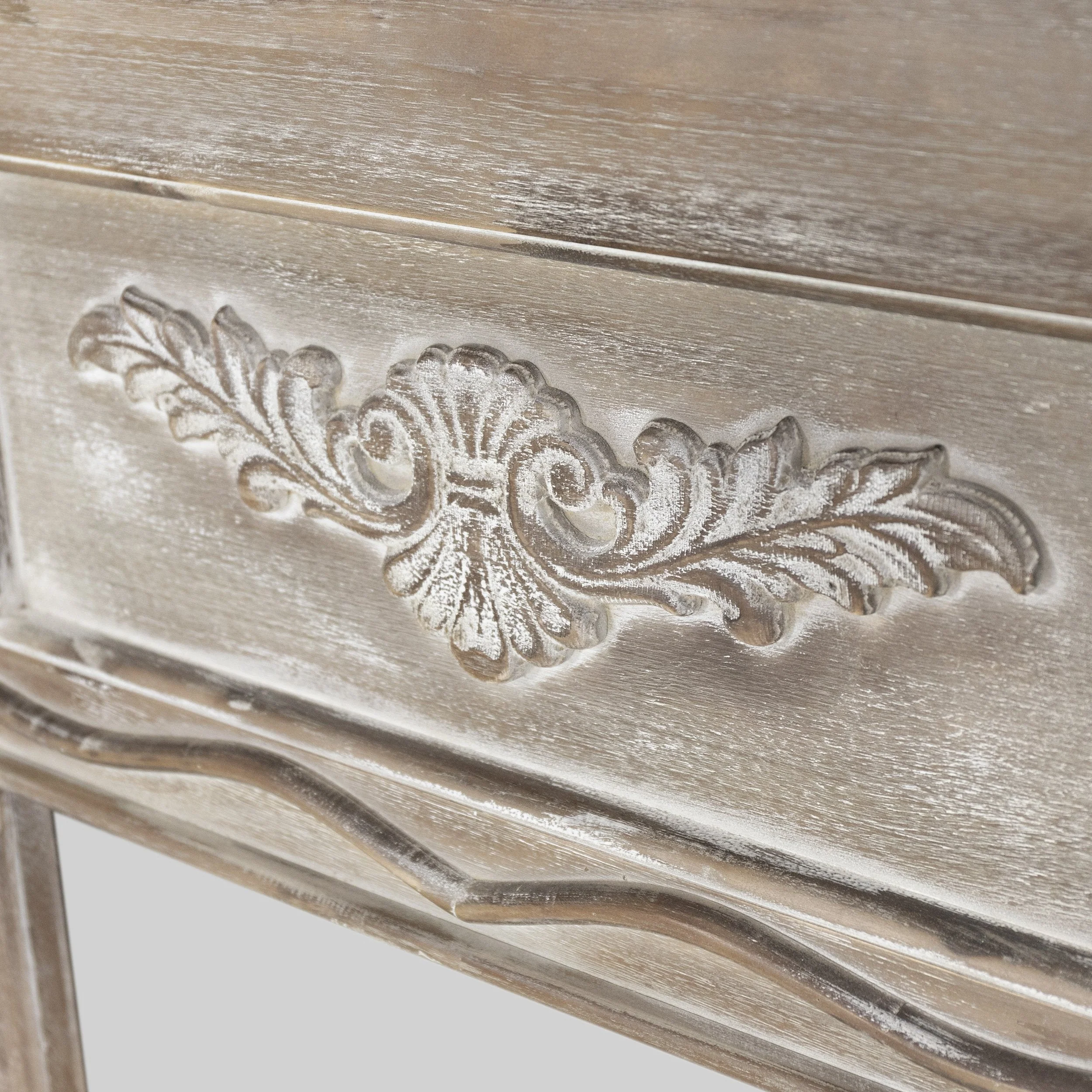 Traditional Acacia Wood Wall Mirror, White Washed Gray - NH303413