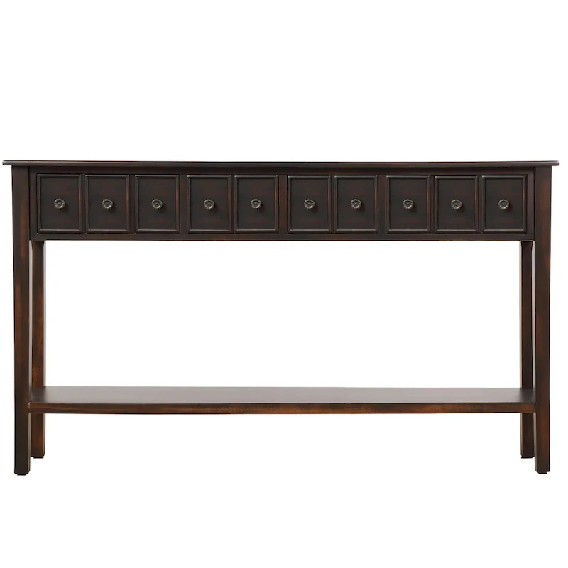Blue / Brown / Navy Solid Wood Console Table with 4 Drawers & Lower Shelf – Rustic Style, Entryway Use