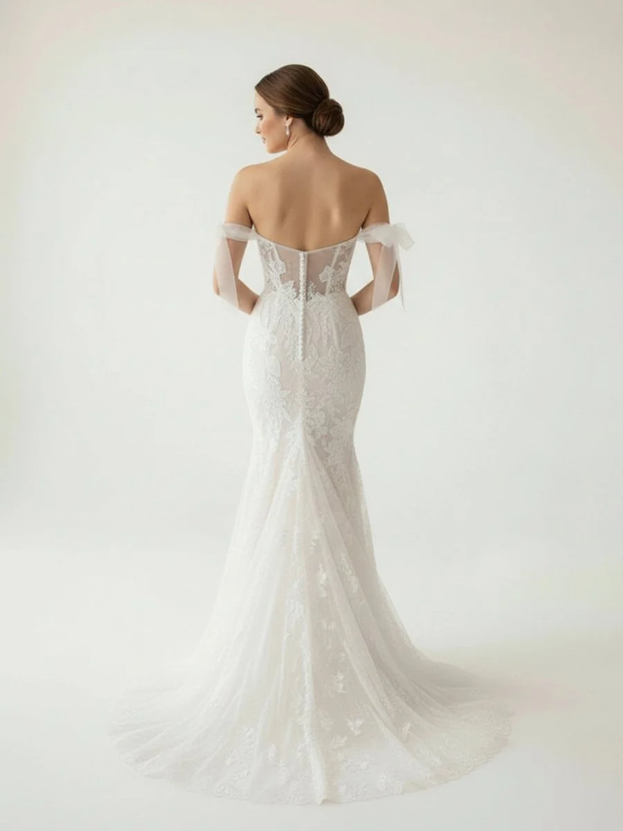 Princess Mermaid Off the Shoulder Lace Appliques Wedding Dresses